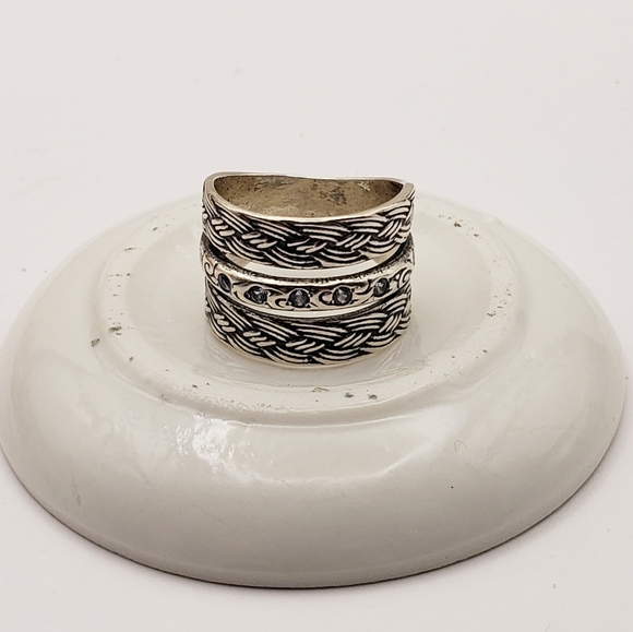 Sterling Silver 925 Jewelry - Didae Israel and Artisan 925 Sterling Silver Aqua Accented Wide Band Ring 8.25